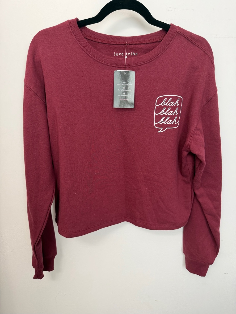 Love Tribe “blah blah blah” Cropped Sweatshirt
